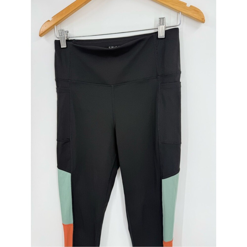 Savvi Colorblock High Rise Legging | Black/Alpine Frost/Rust Orange | Medium - Picture 5 of 8